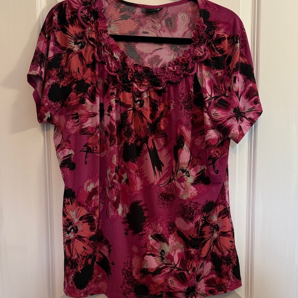 East 5th Floral Blouse in Pink and Black
